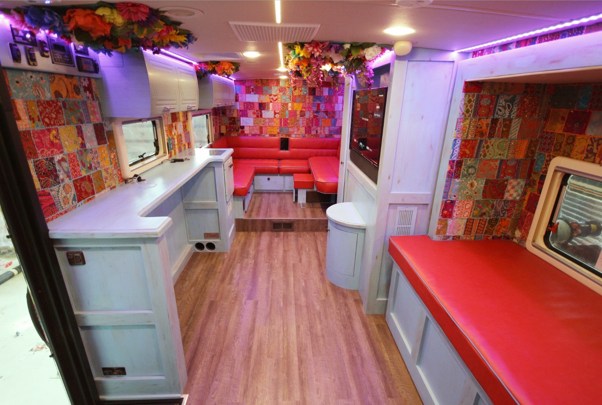 Custom Luxury Class C RV Retrofit Distressed Woodwork 